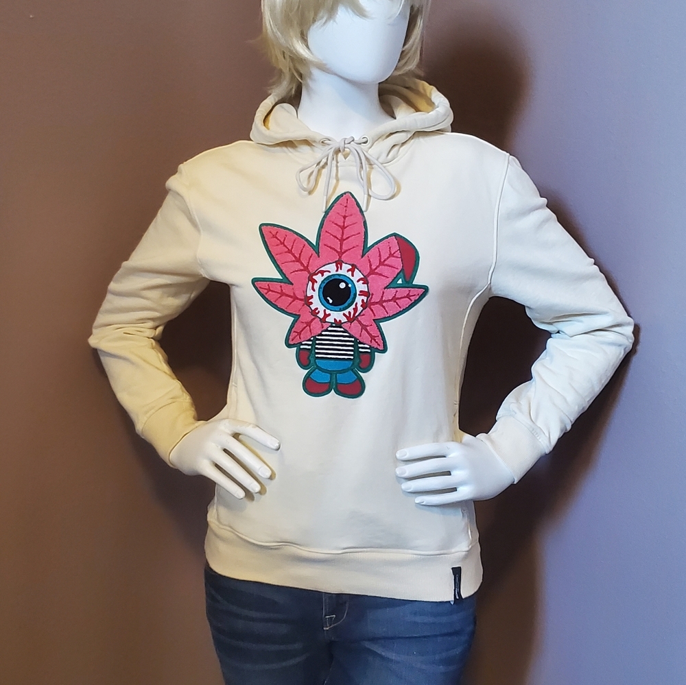 ROKU STUDIO Oullover flower character pale yellow hoodie size S